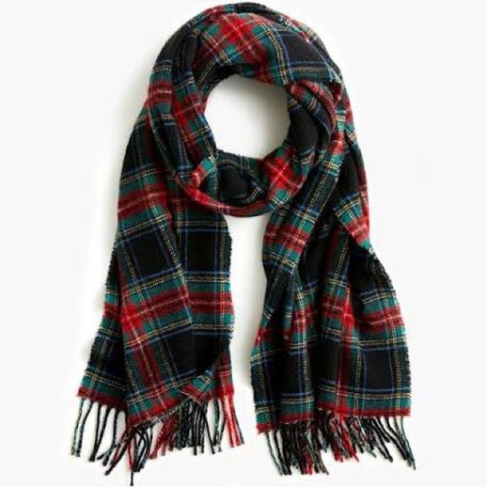 J Crew Plaid Tartan Scarf with Fringe Ends